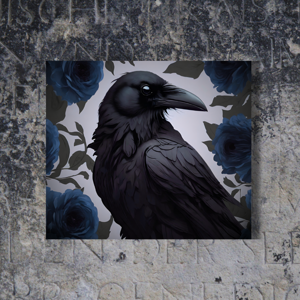 Dark Raven dark academia decor. High Gloss Metal Art Print 8" x 10" or 16" x 20"