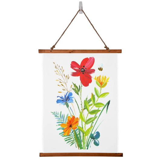 Wild Flowers Wood Framed Wall Tapestry. Constructed from soft, lightweight polyester with a wooden hanging system and features a unique, vibrantly printed design.