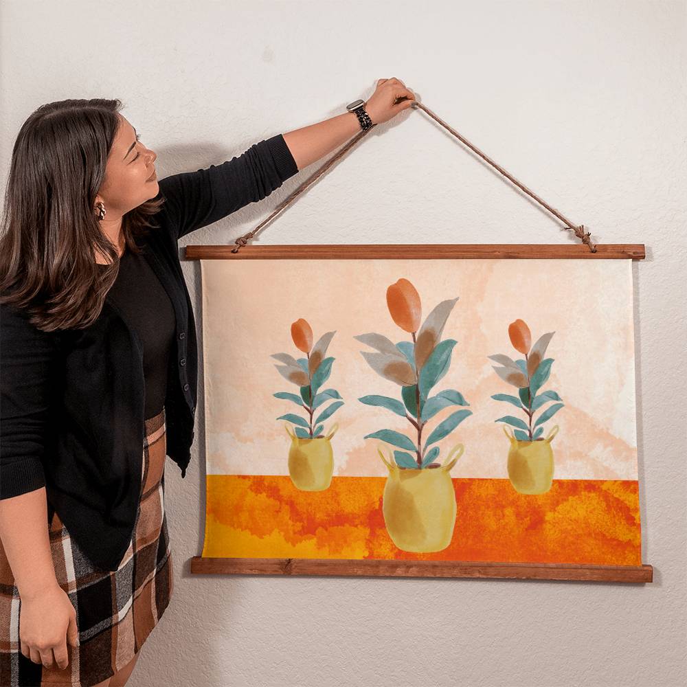 Flower Wood Framed Wall Tapestry. Constructed from soft, lightweight polyester with a wooden hanging system and features a unique, vibrantly printed design.