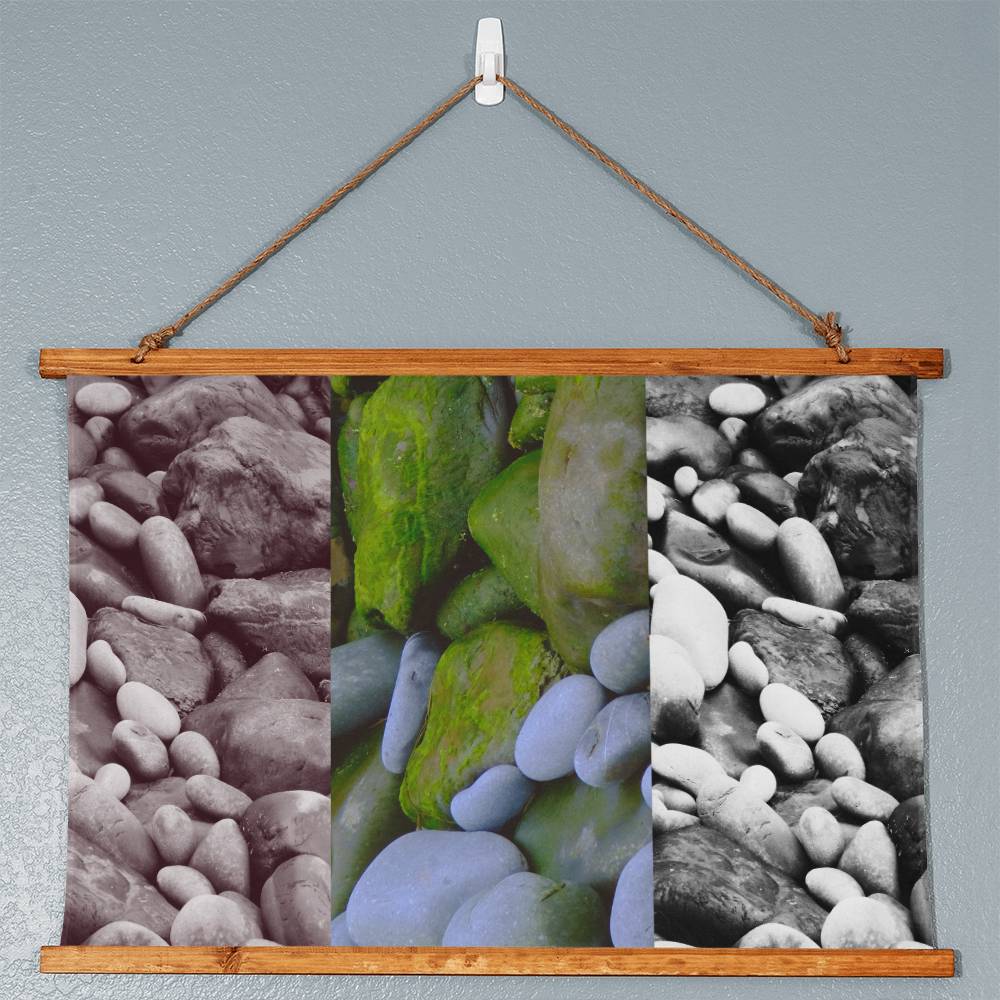 Moss Stone Wood Framed Wall Tapestry. Constructed from soft, lightweight polyester with a wooden hanging system and features a unique, vibrantly printed design.