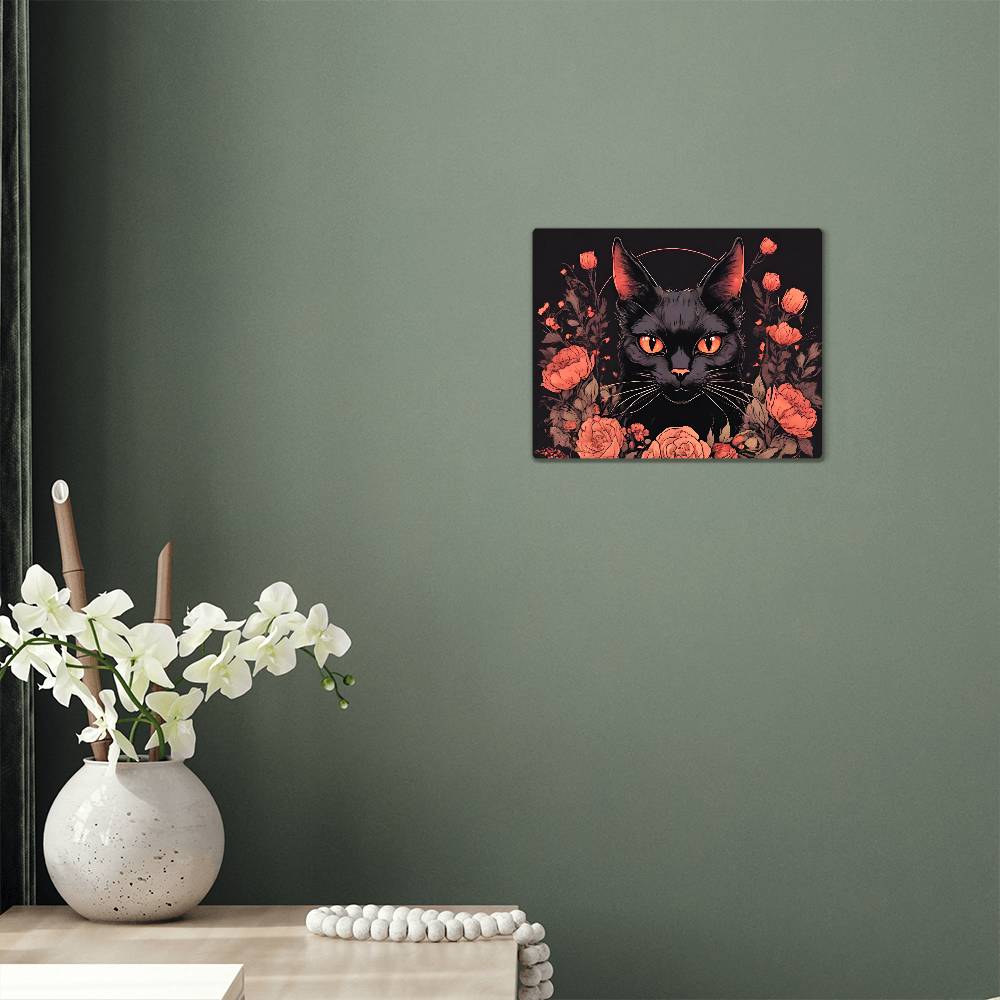 Black Cat dark academia decor. High Gloss Metal Art Print 8" x 10" or 16" x 20"