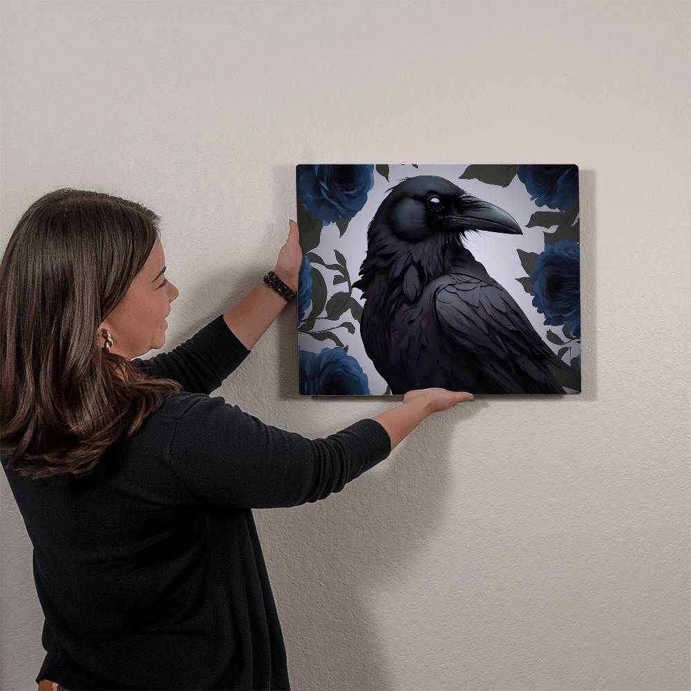 Dark Raven dark academia decor. High Gloss Metal Art Print 8" x 10" or 16" x 20"